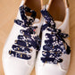 Lacets bleu marine et blanc plumetis dorés  - Lacets originaux chaussures | Mon Lacet Français