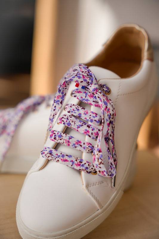 Lacets fleuris rose et lilas - Lacets originaux chaussures | Mon Lacet Français
