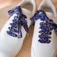 Lacets bleus et jaunes plumetis dorés  - Lacets originaux chaussures | Mon Lacet Français