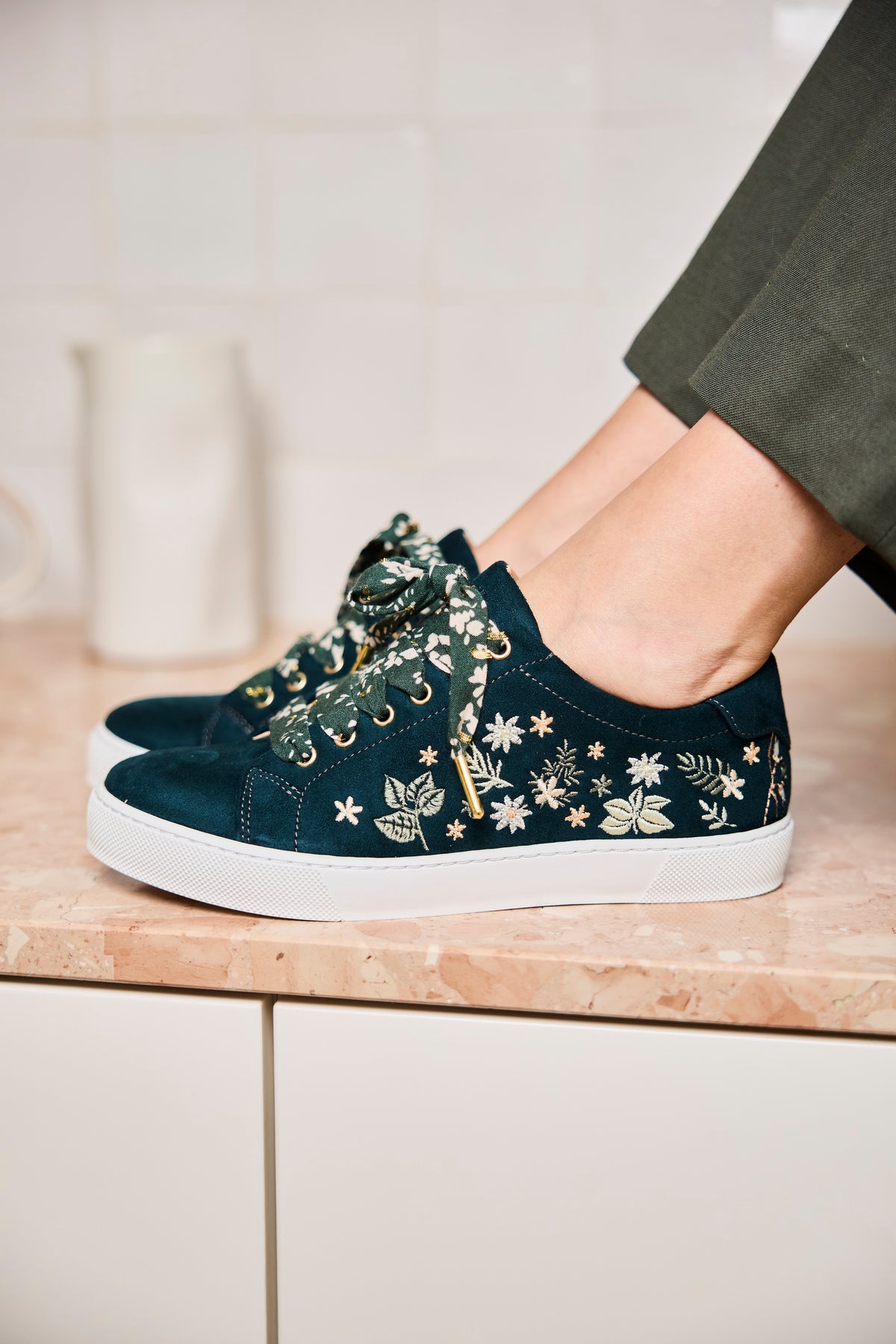 Lacets kaki plumetis dorés - Lacets originaux chaussures | Mon Lacet Français