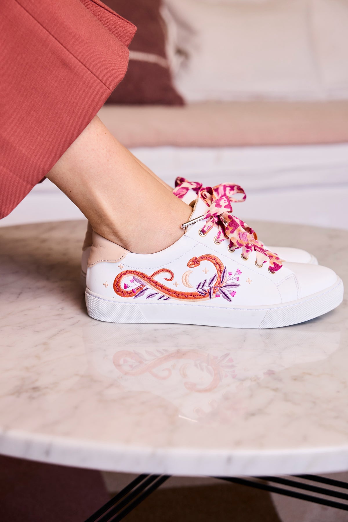 Lacets fleuris rose et orange - Lacets originaux chaussures | Mon Lacet Français