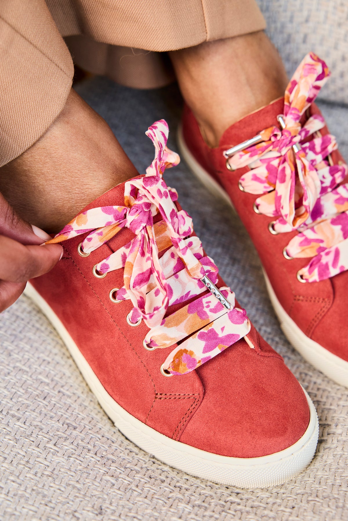 Lacets fleuris rose et orange - Lacets originaux chaussures | Mon Lacet Français