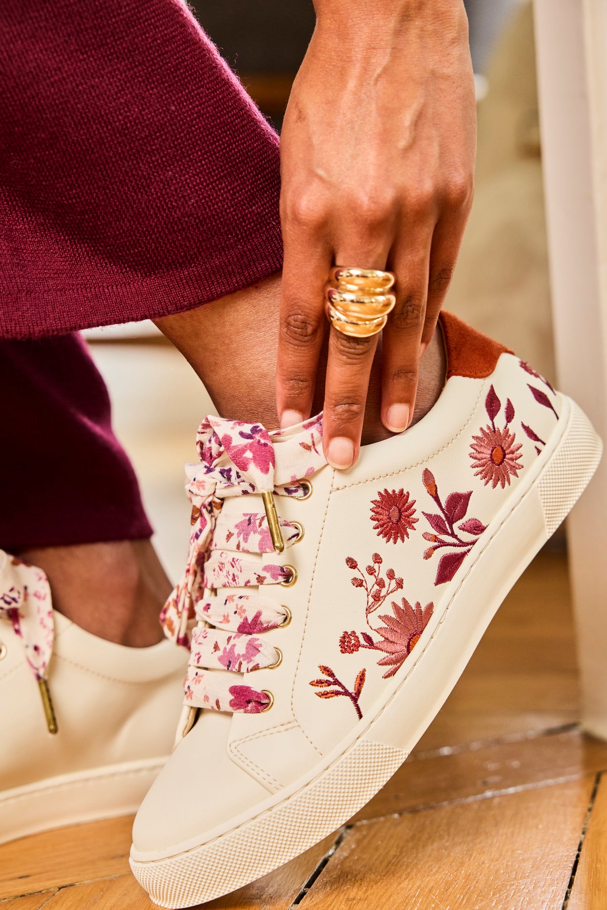 Lacets fleuris rose et marron - Lacets originaux chaussures | Mon Lacet Français