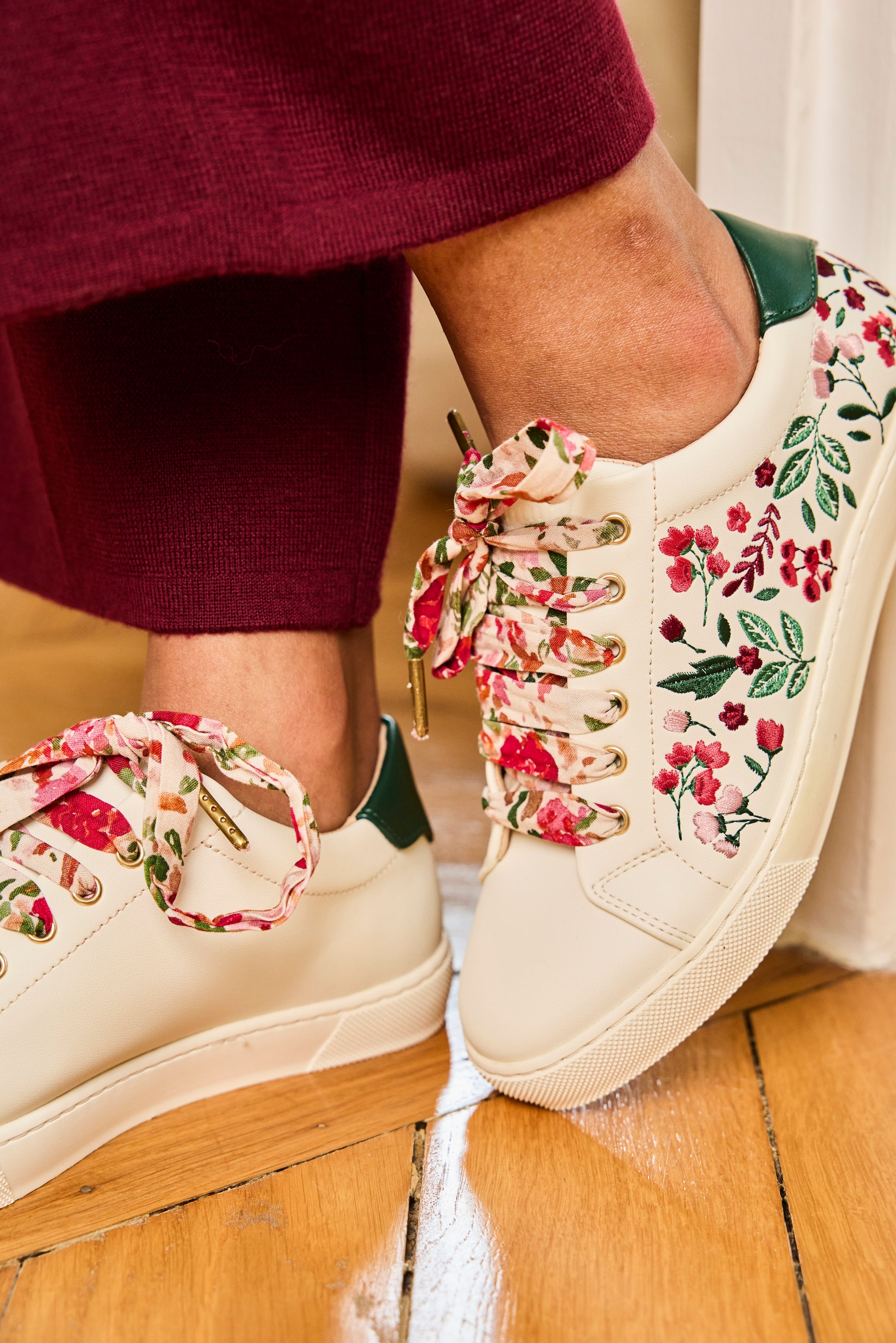 Lacets fleuris rose et vert - Lacets originaux chaussures | Mon Lacet Français