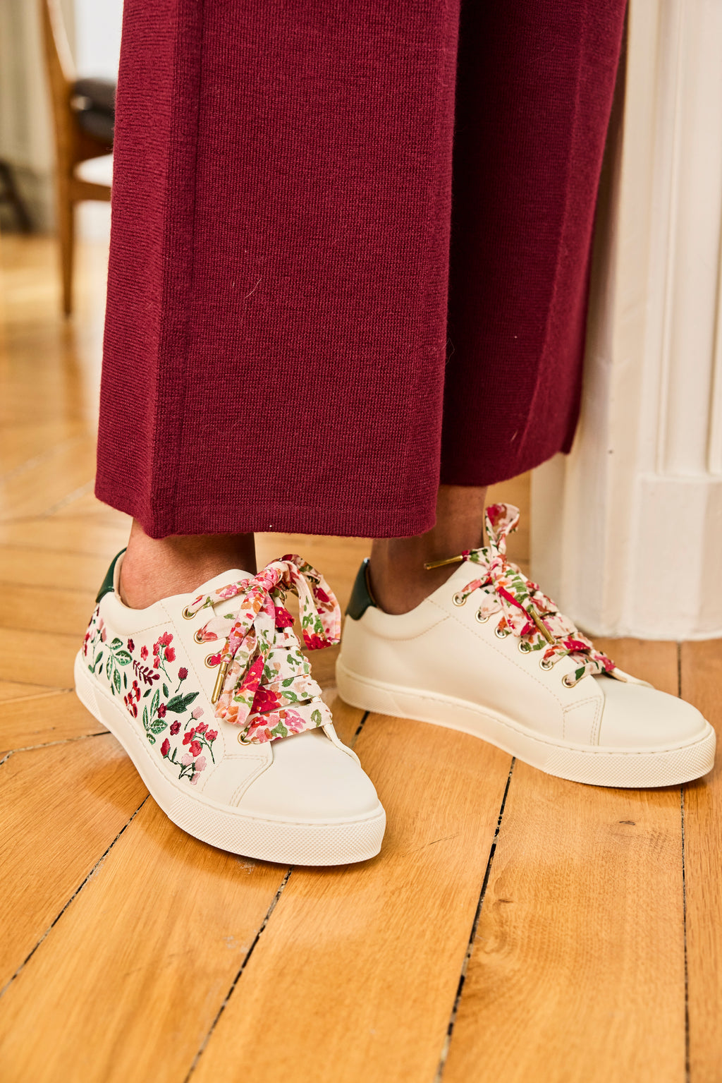 Lacets fleuris rose et vert - Lacets originaux chaussures | Mon Lacet Français