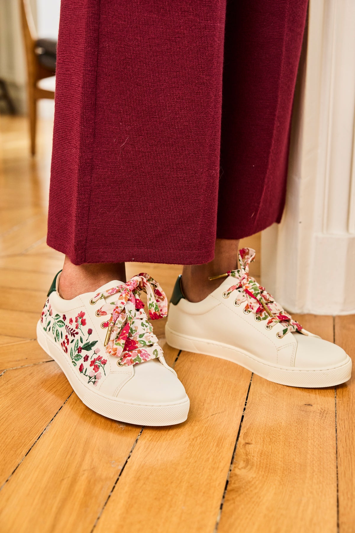 Lacets fleuris rose et vert - Lacets originaux chaussures | Mon Lacet Français