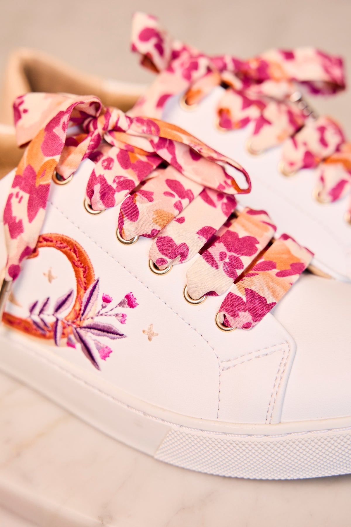 Lacets fleuris rose et orange - Lacets originaux chaussures | Mon Lacet Français
