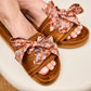 Sandales camel avec rubans fleuris - Chaussures Femmes | Mon Lacet Français