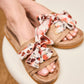 Sandales beiges avec rubans fleuris blanc et rouge - Chaussures Femmes | Mon Lacet Français