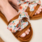Sandales camel avec rubans fleuris multicolores - Chaussures Femmes | Mon Lacet Français