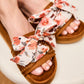 Sandales camel avec rubans fleuris blanc et rouge - Chaussures Femmes | Mon Lacet Français