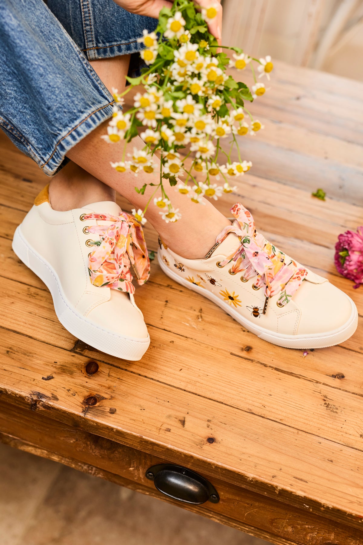 Lacets orange et rose plumetis - Lacets originaux chaussures | Mon Lacet Français