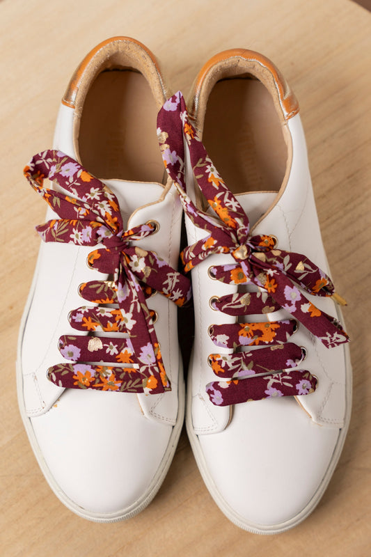 Lacets fleuris bordeaux et dorés - Lacets originaux chaussures | Mon Lacet Français