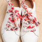 Lacets fleuris blancs et rouges plumetis dorés - Lacets originaux chaussures | Mon Lacet Français