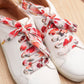 Lacets fleuris blancs et rouges plumetis dorés - Lacets originaux chaussures | Mon Lacet Français