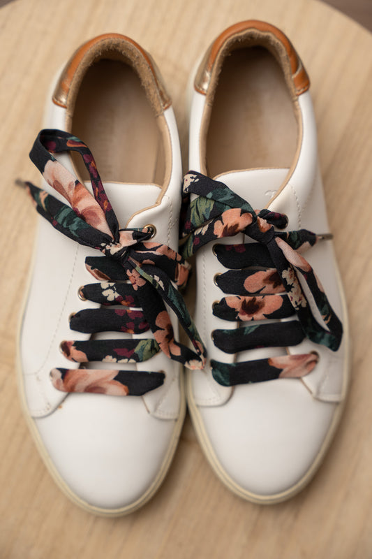 Lacets fleuris noir et rose - Lacets originaux chaussures | Mon Lacet Français
