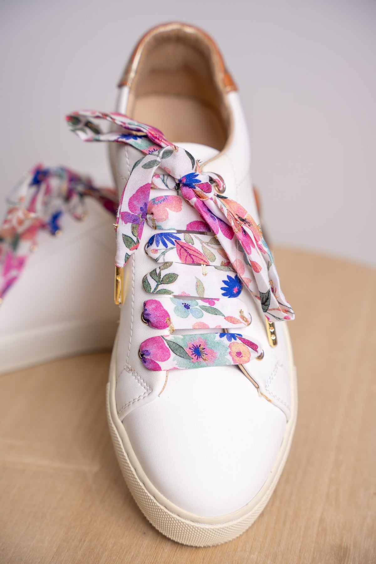 Lacets rose et bleu plumetis dorés - Lacets originaux chaussures | Mon Lacet Français