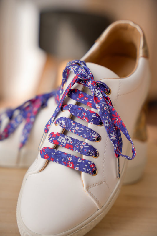 Lacets fleuris bleus et rouges - Lacets originaux chaussures | Mon Lacet Français