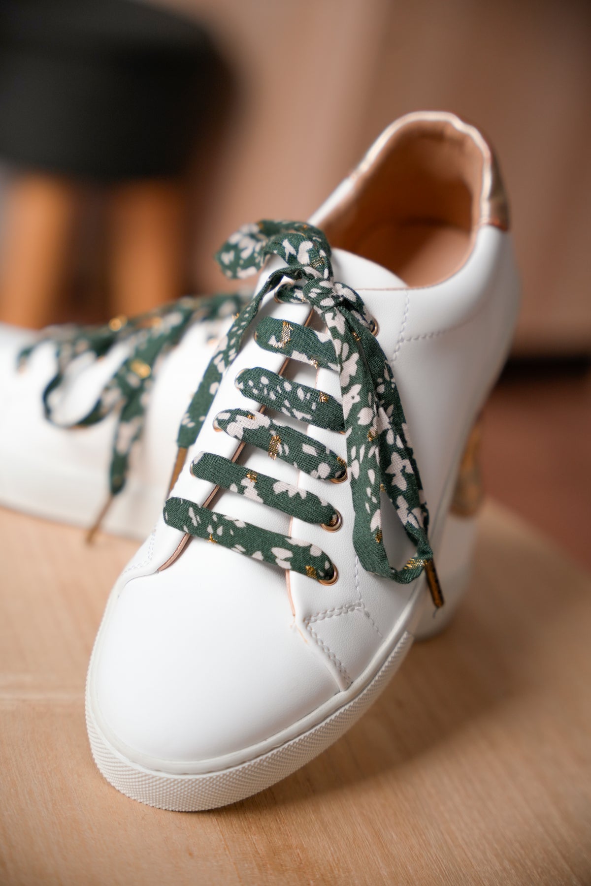 Lacets kaki plumetis dorés - Lacets originaux chaussures | Mon Lacet Français