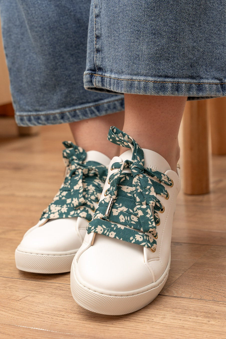 Lacets fleuris vert canard - Lacets originaux chaussures | Mon Lacet Français