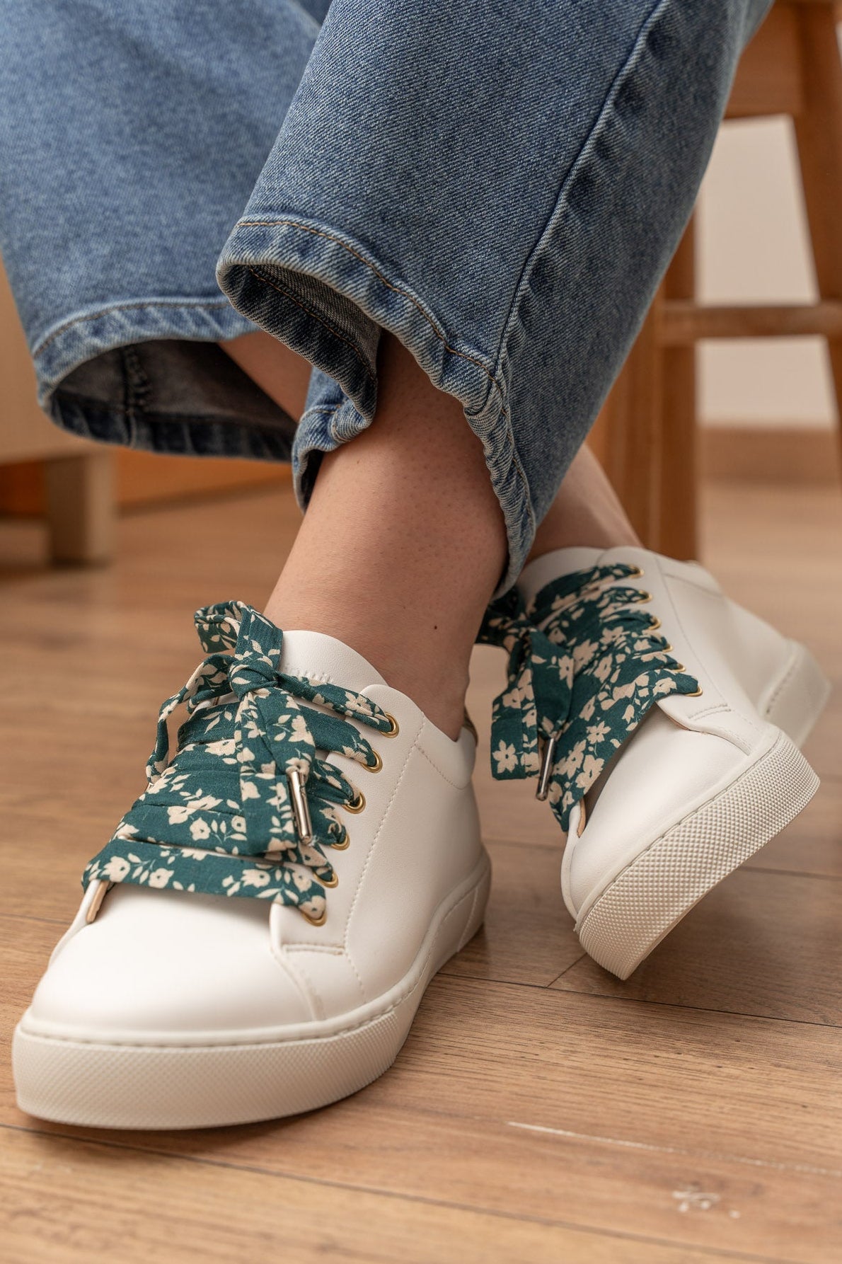 Lacets fleuris vert canard - Lacets originaux chaussures | Mon Lacet Français