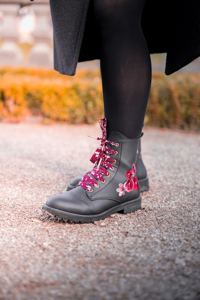 Lacets prune plumetis dorés - Lacets originaux chaussures | Mon Lacet Français