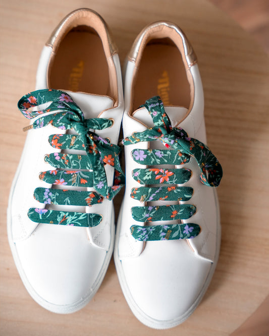Lacets fleuris vert foncé et dorés - Lacets originaux chaussures | Mon Lacet Français