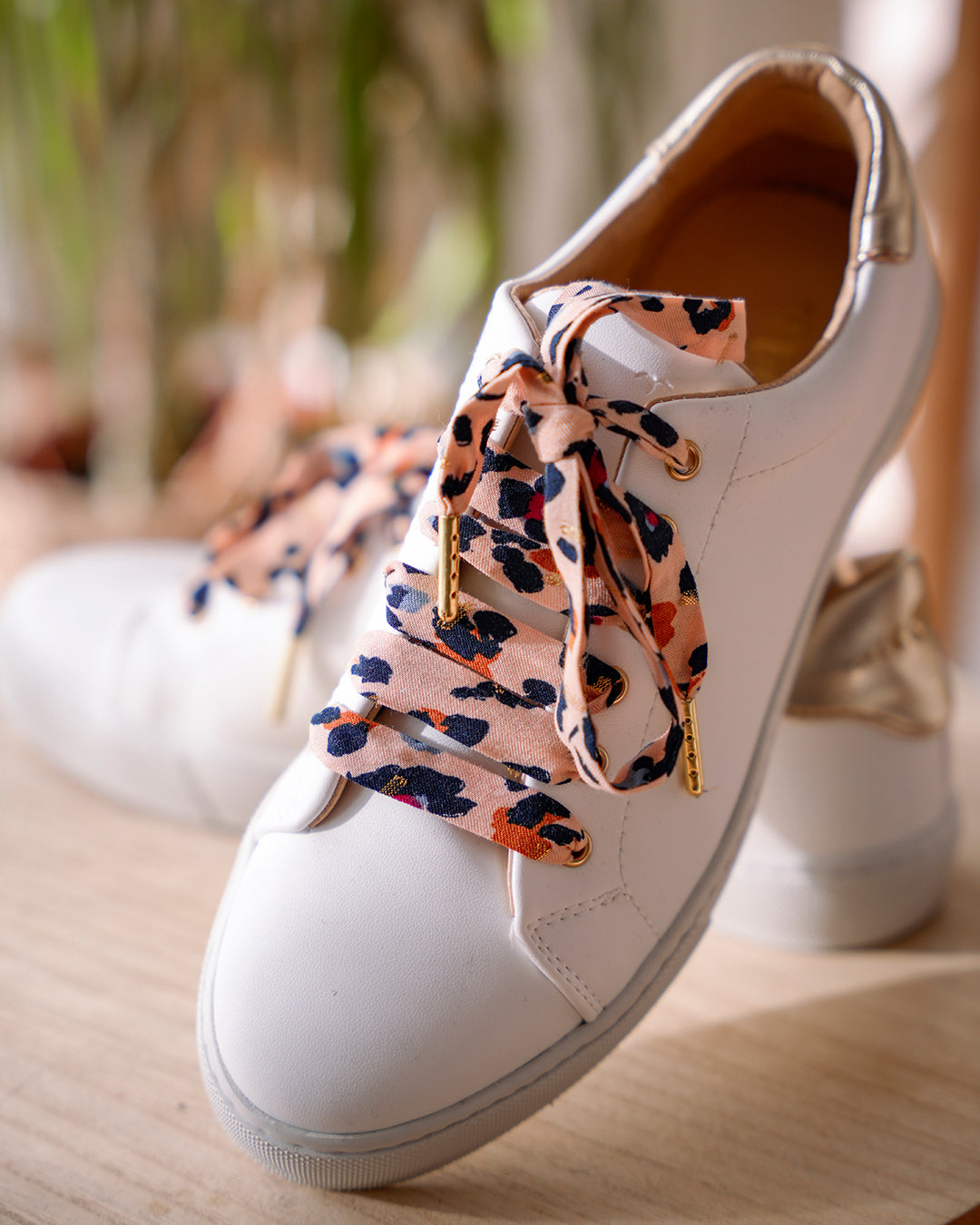 Lacet beiges et dorés, lacets motif léopard - Lacets originaux chaussures | Mon Lacet Français